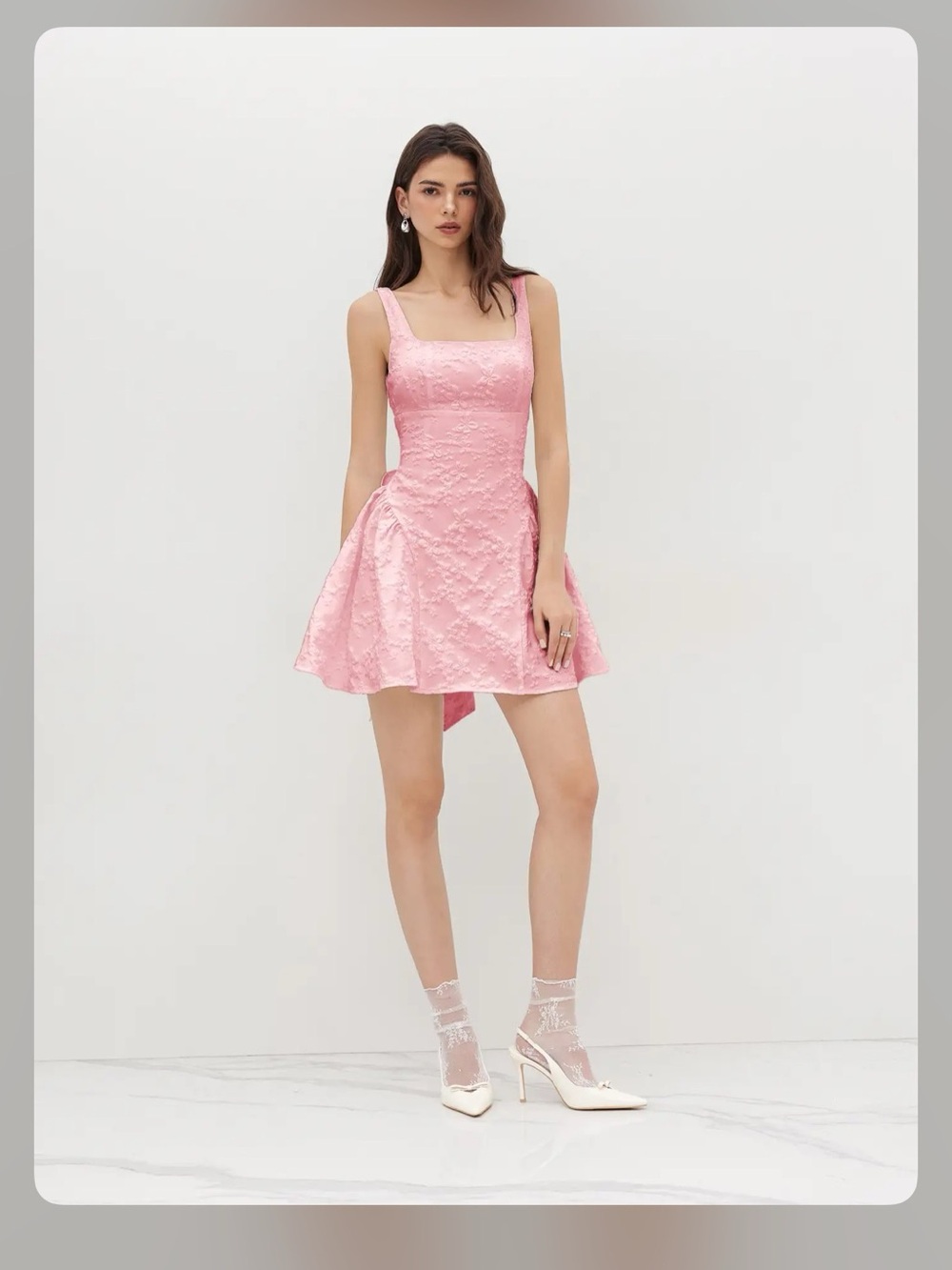 Cider JACQUARD U-NECKLINE FLORAL BACKLESS BOWKNOT MINI DRESS L SA1-9